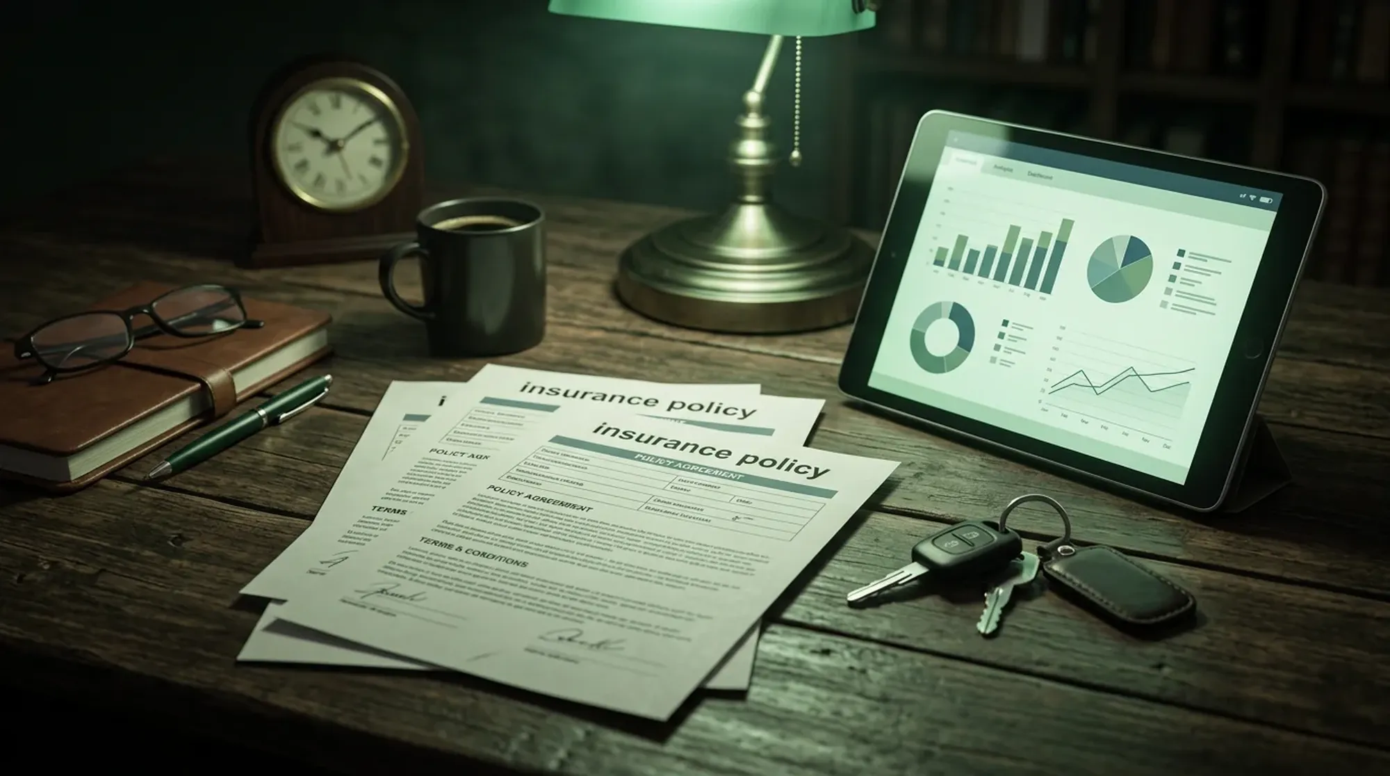 Dokumenty i notatki dotyczące polisy komunikacyjnej na biurku