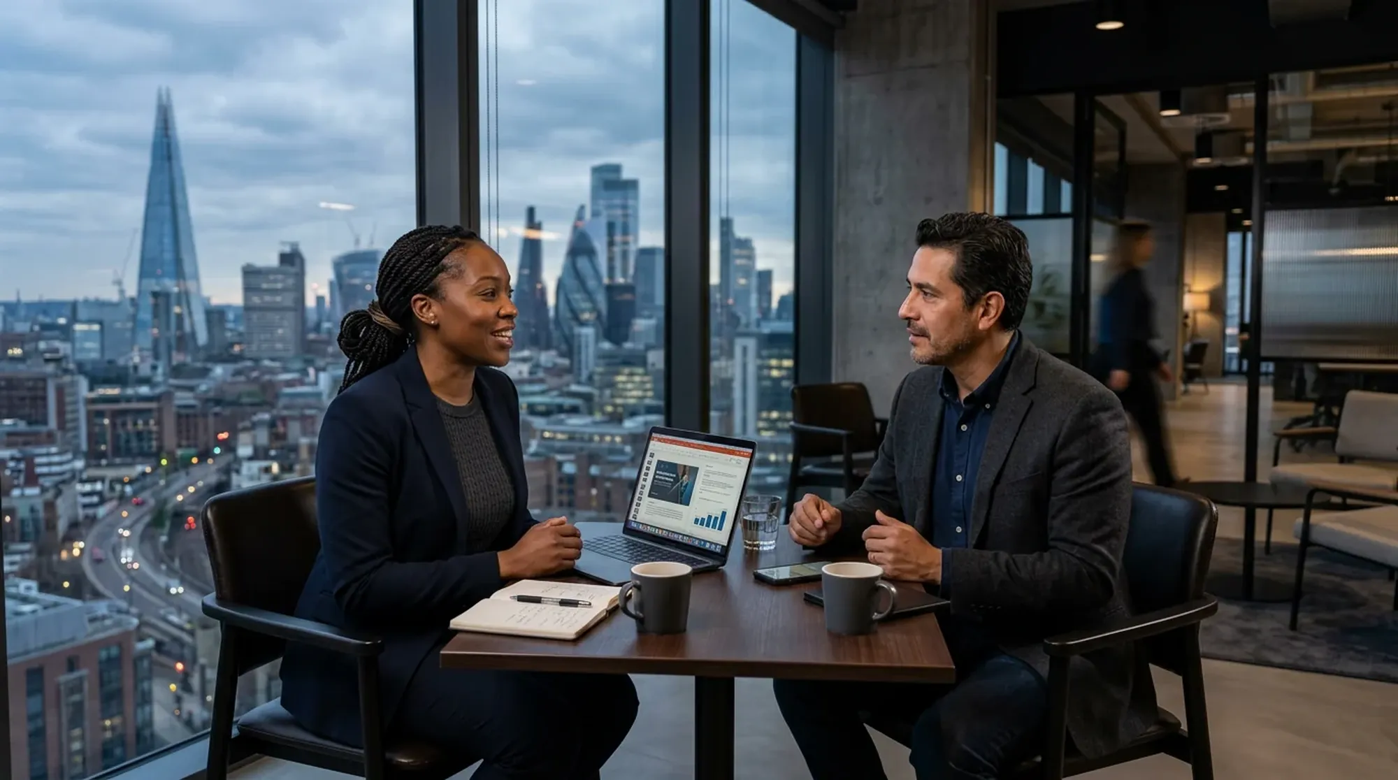 Konsultacja przy komputerze w biurze — ilustracja formatu spotkań informacyjnych